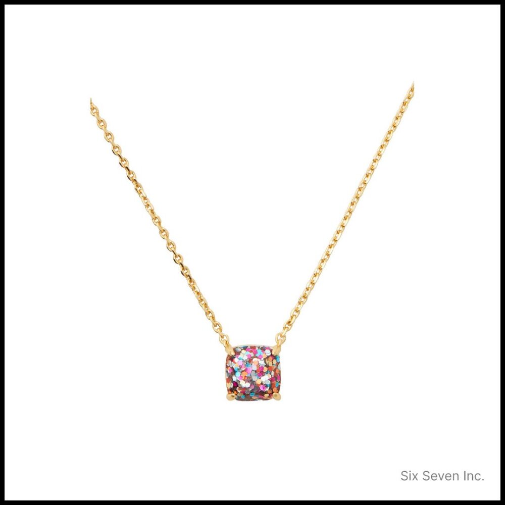 Mini Square Pendant Necklace Gold-Toned Metal Elegant Chic Sparkle Jewelry